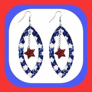 Patriotic Stars Sparkle Red White & Blue Earrings. Memorial Day & 4th Of July